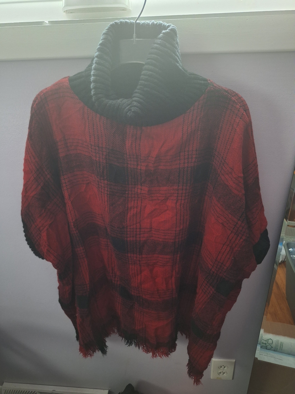 Sonoma Red and Black Plaid Turtleneck Poncho